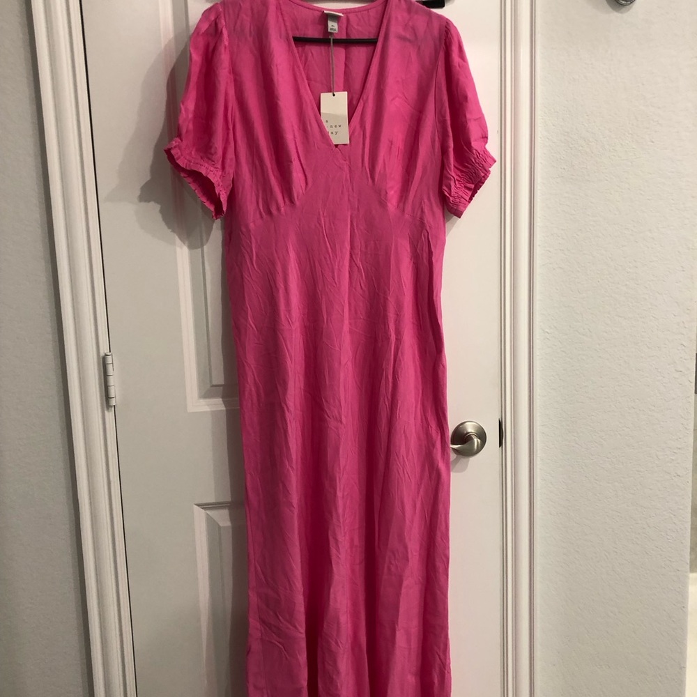 Long pink rayon summer dress